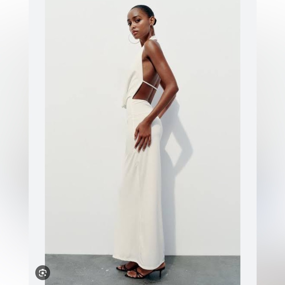 Zara Drapped Halter Dress in White - Picture 3 of 9